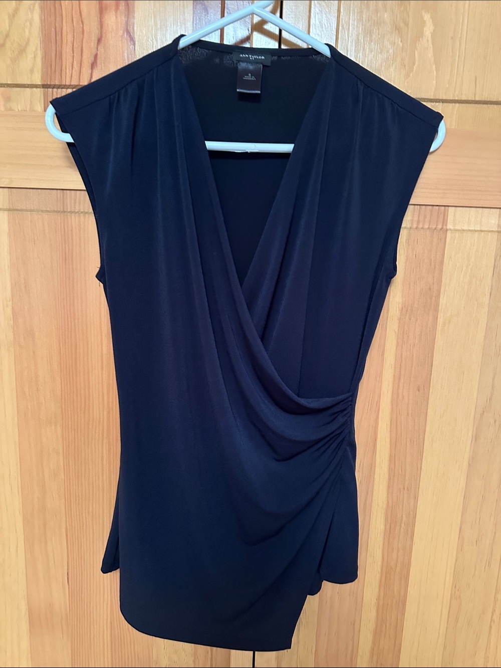 Ann Taylor Black Draped Sleeveless Faux-Wrap Top